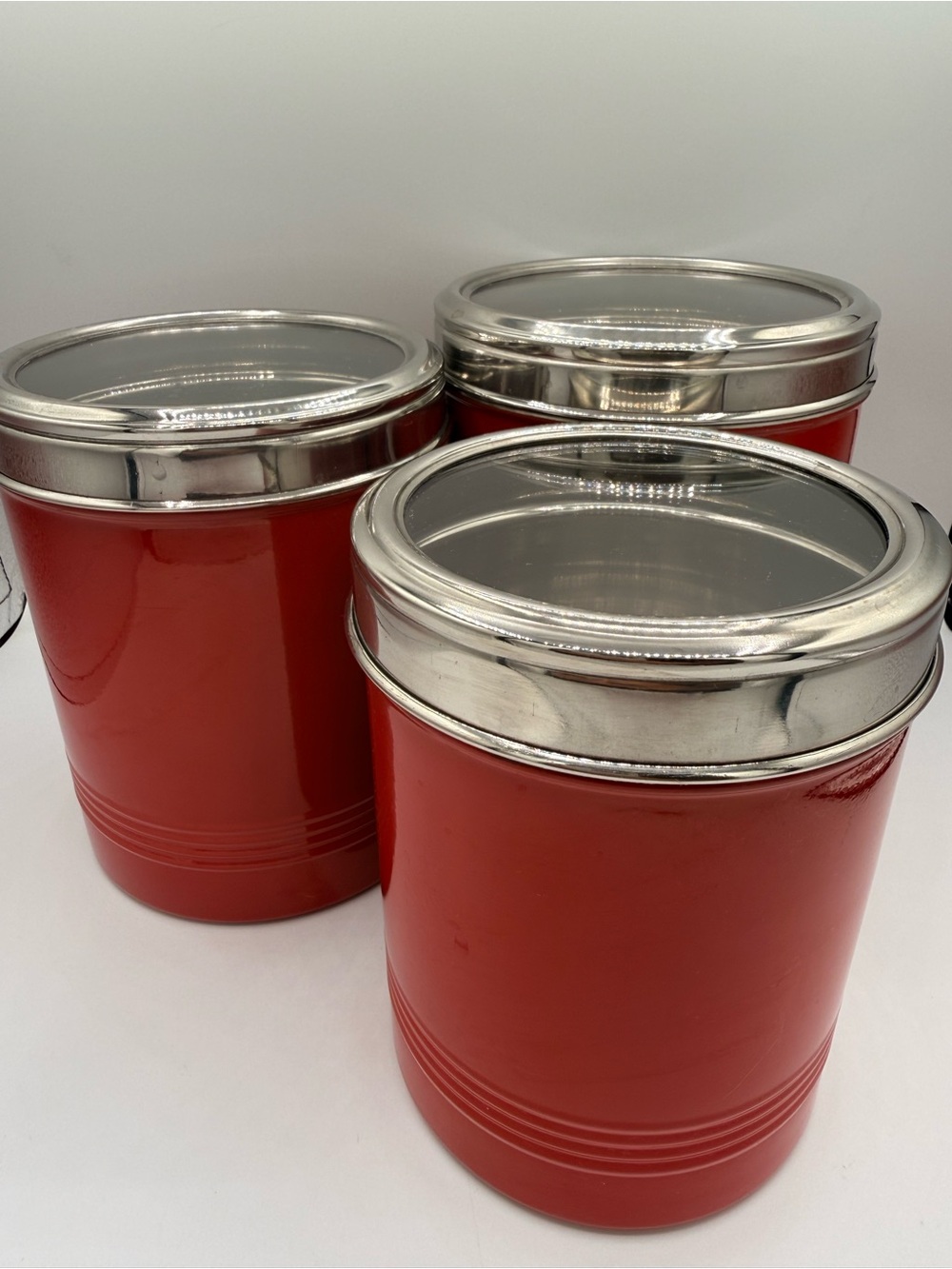 Vintage Buckingham Retro Style Red Metal Canisters - Set of 3 - Stainless